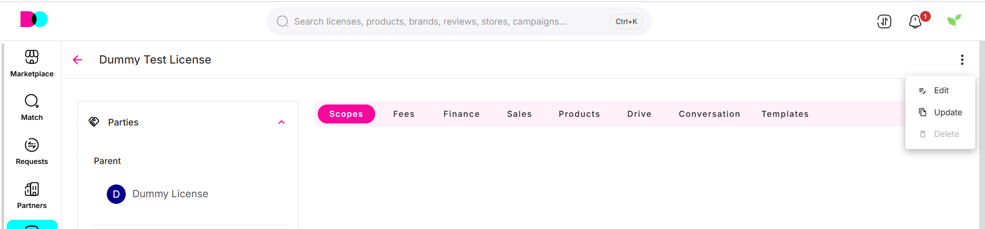 Templates and update action for contracts.